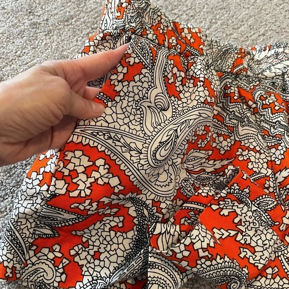 J. Crew Linen Blend Orange/White/Black Paisley Women's Shorts, 3” Inseam, Size 2